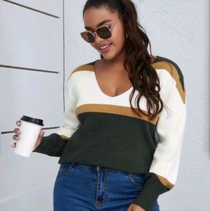 V neck color block sweater